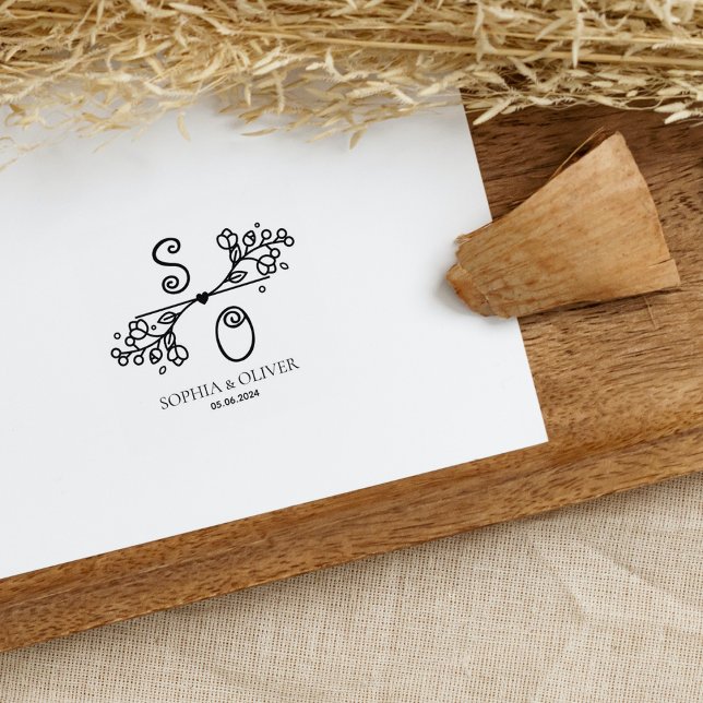 Modern Wedding Monogram  Rubber Stamp (Creator Uploaded)
