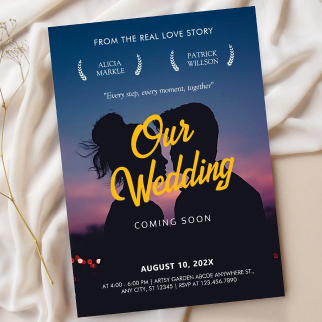 Modern wedding movie poster Silhouette of Lovers Invitation (Creator Uploaded)