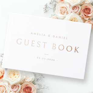Modern wedding names and date real foil white guest book