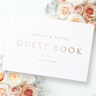 Modern wedding names and date real foil white guest book