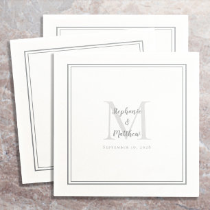 Modern Wedding Names & Date Monogram Gray Cocktail Napkin