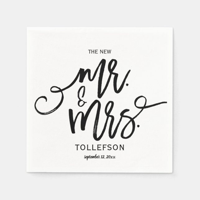 Modern Wedding Napkins | Brush Calligraphy (Black) (Front)