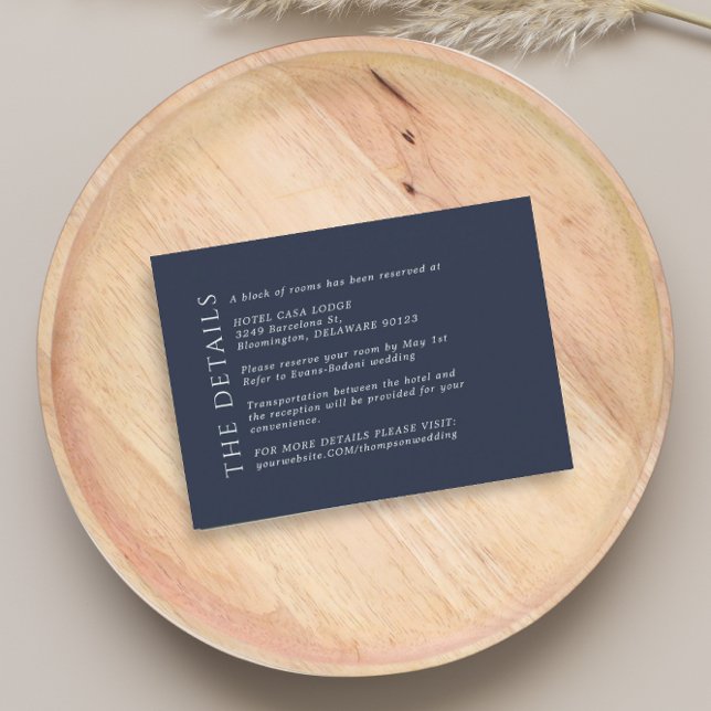 Modern Wedding Navy Blue Details Enclosure Card (Creator Uploaded)