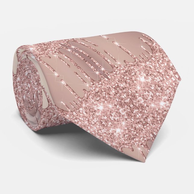 Modern Wedding Neck Tie Rose Blush Glitter Drips (Rolled)