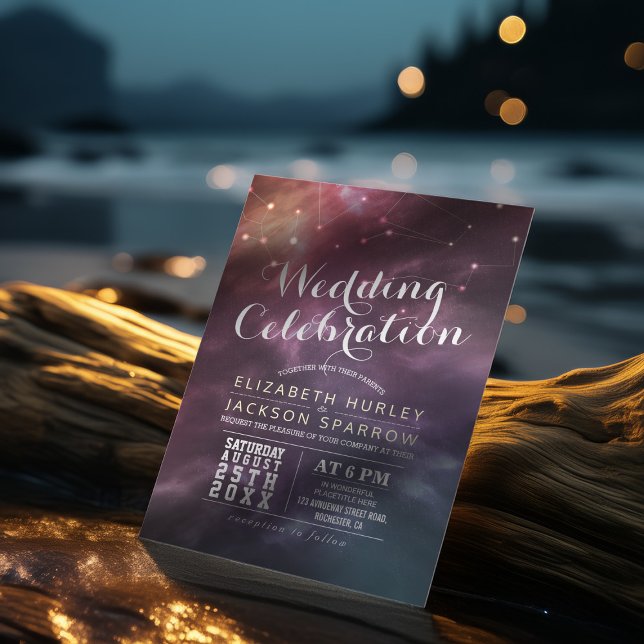 Modern Wedding Night Star Sky Galaxy Constellation Invitation (Creator Uploaded)