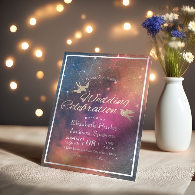 Modern Wedding Night Star Sky Galaxy Constellation Invitation (Creator Uploaded)