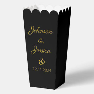 Modern wedding party black and gold popcorn favour box
