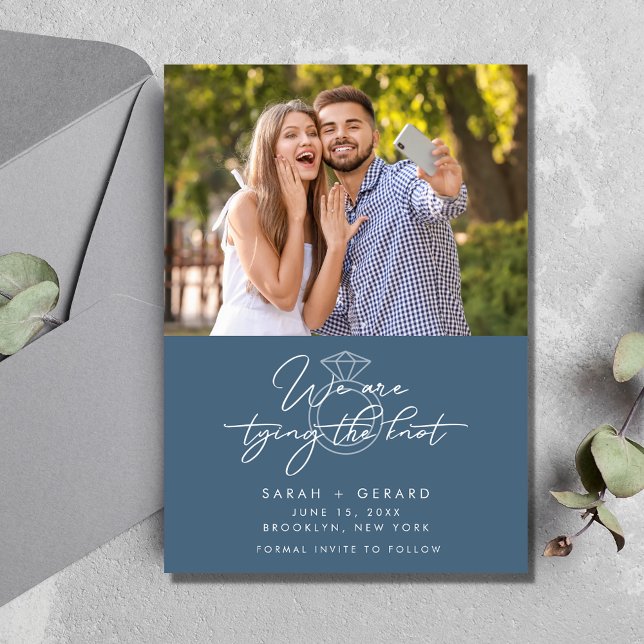 Modern Wedding Photo Blue Save the Date Announcement (Modern Wedding Photo Blue Save the Date)