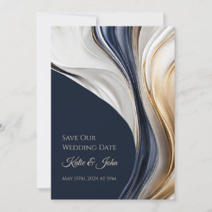 Modern Wedding -Photo-Blue White and Gold- Save The Date