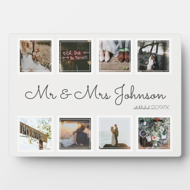 Modern Wedding Photo Collage Mr & Mrs Established Plaque (Front)