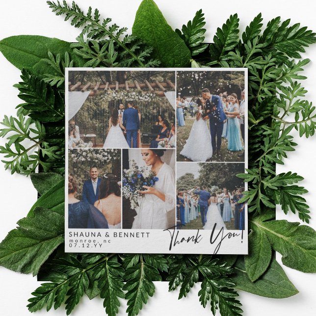 Modern Wedding Photo Collage Square Thank You (Creator Uploaded)