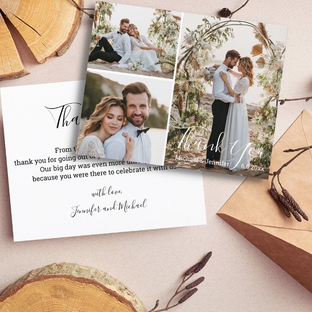 modern wedding photo collage thank you card (Creator Uploaded)