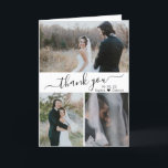 Modern Wedding Photo Collage Thank You Card<br><div class="desc">Elegant, Stylish Minimalist Hand Lettered Wedding Photo Collage Thank You Folded Card. This card template featuring three (3) photo on the front and one (1) photo inside. With the text "thank you" in a swirly handwritten typography script font script font with swashes in black on white background. Personalize the custom...</div>