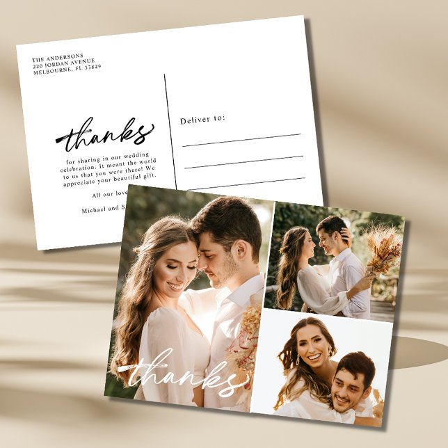 Modern Wedding Photo Collage Thank You Postcard (Modern Wedding Photo Collage Thank You Postcard)