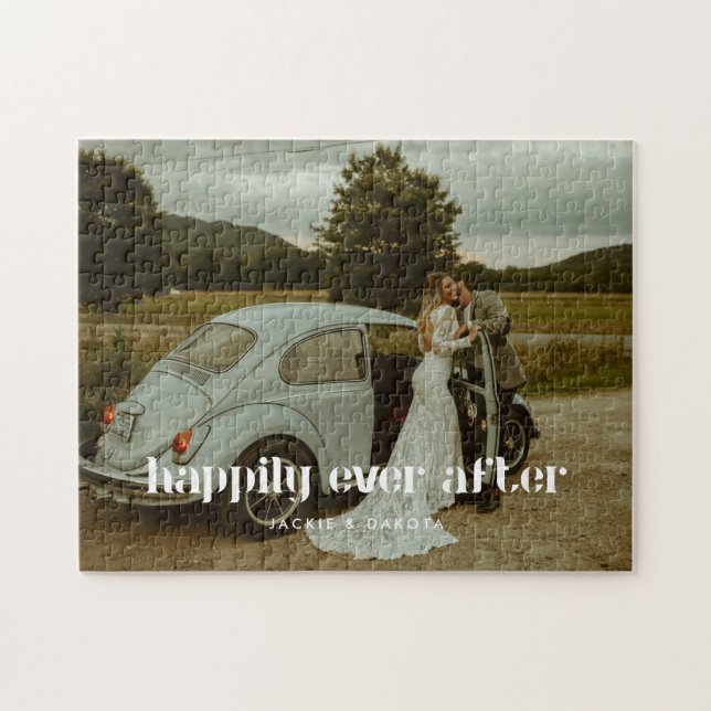 Modern Wedding Photo Custom Names Jigsaw Puzzle (Horizontal)