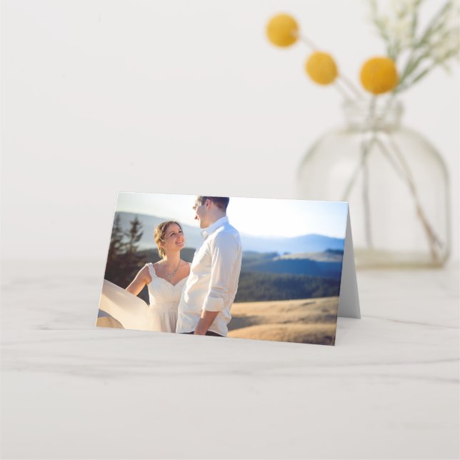 Modern Wedding Photo Folded Escort Place Card (Front)