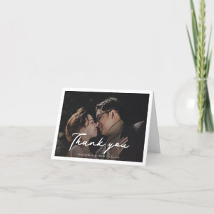 Modern Wedding Photo Hand-Lettered Script Thank You Card