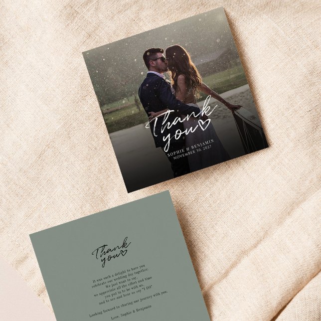 Modern Wedding Photo Hand-Lettered Thank You Card (Creator Uploaded)