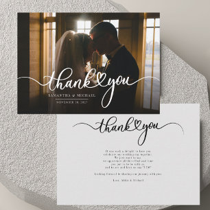 Modern Wedding Photo Hand-Lettered Thank You Card