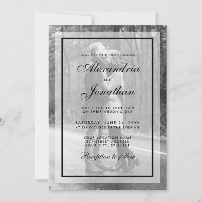 Modern Wedding Photo Invitation - Overlay BW (Front)
