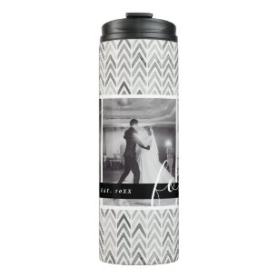 Modern Wedding Photo Monogram and Established Date Thermal Tumbler