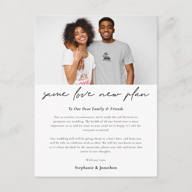 Modern Wedding Photo Same love New Plan Script Announcement Postcard (Front)