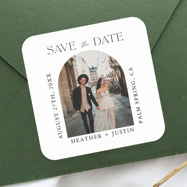 Modern Wedding Photo Save the Date Square Sticker (Creator Uploaded)