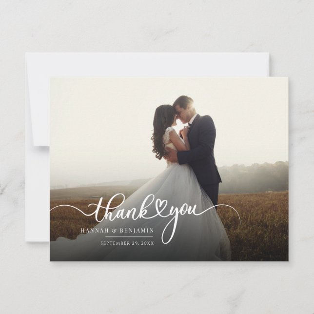 Modern Wedding Photo Script Thank You Card (Front)