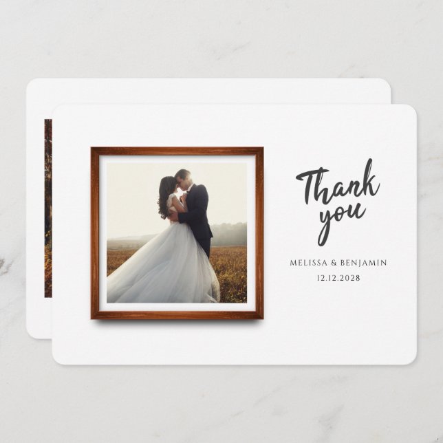 Modern Wedding Photo Script Thank You Card (Front/Back)