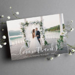 Modern Wedding Photo Thank You Card<br><div class="desc">Modern White Love and Thanks Script Thank You Card with Custom Text Message on the Back. Perfect for weddings,  birthdays,  graduations and other events.</div>
