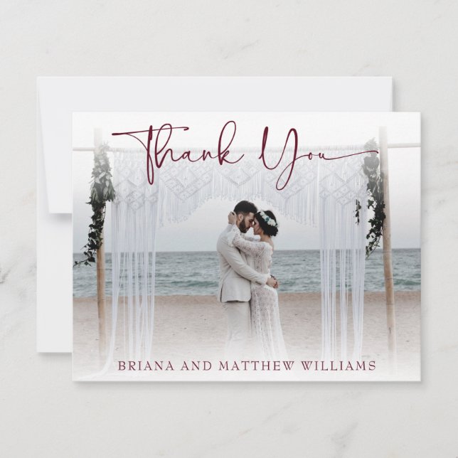 Modern Wedding Photo Thank You Card (Front)