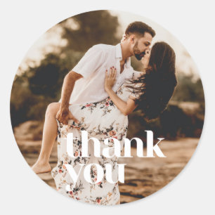 Modern Wedding Photo Thank You Favour Classic Round Sticker