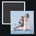 Modern Wedding Photo Thank You Favour Magnet<br><div class="desc">Wedding thank you favour magnets, customised with your photo, names and wedding date. Modern blue watercolor design with "thank you" in a handwritten font in navy blue. This design can be customised in a different colour combo to match your photo - contact me using the button below. I'd be happy...</div>