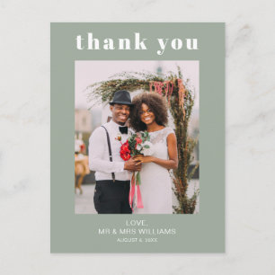 Modern Wedding Photo Thank You Sage Green Postcard