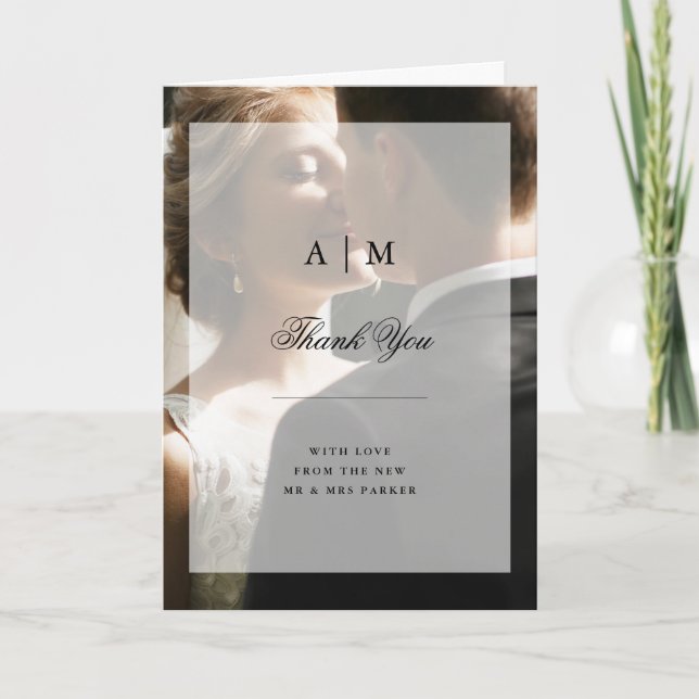 Modern Wedding Photo with Overlay | Thank You Card (Front)