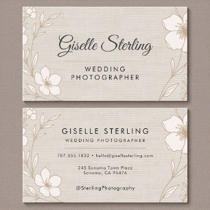 Modern Wedding Photographer Botanical Floral Linen Business Card