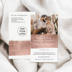 Modern wedding photography rose gold brushstroke business card