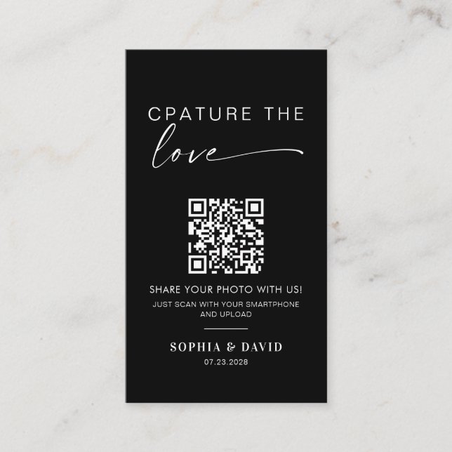 Modern Wedding Photos Capture the love QR Code Enclosure Card (Front)