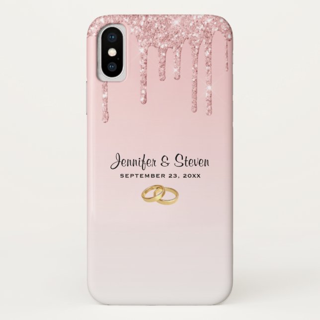 Modern Wedding Pink Glitter Drips Case-Mate iPhone Case (Back)