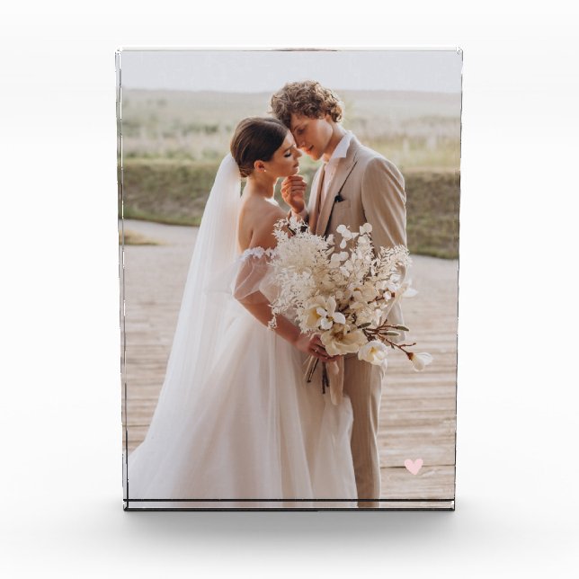 Modern Wedding Pink Heart Keepsake Photo Block (Front)