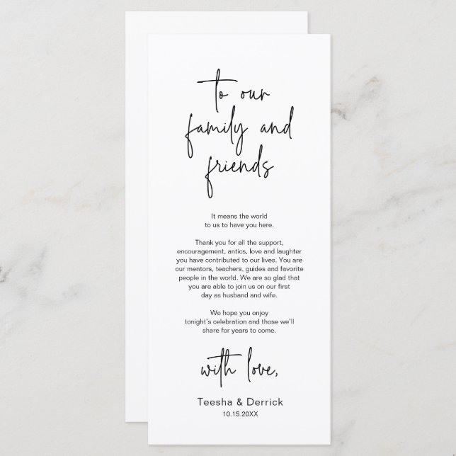 Modern Wedding Place Setting Dinner Thank You Card (Front/Back)