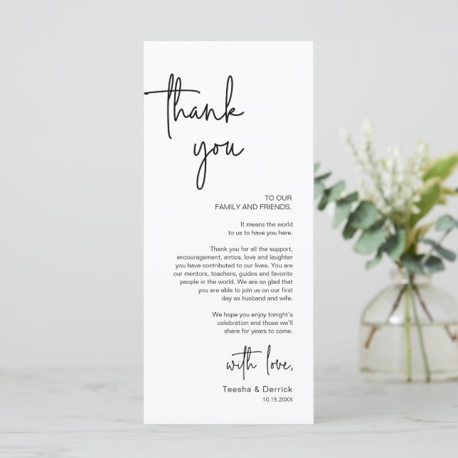 Modern Wedding Place Setting Dinner Thank You Card (Standing Front)