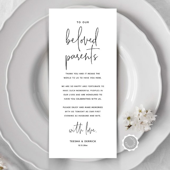 Modern Wedding Place Setting Thank You Card (Modern Minimalist Wedding Place Setting Thank You Card, Dinner Place Decor, Online Editable)