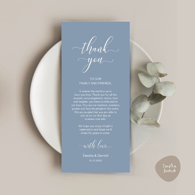 Modern Wedding Place Setting Thank You Card (Modern Wedding Dinner Place Setting Thank You Card in Classy Dusty Blue)
