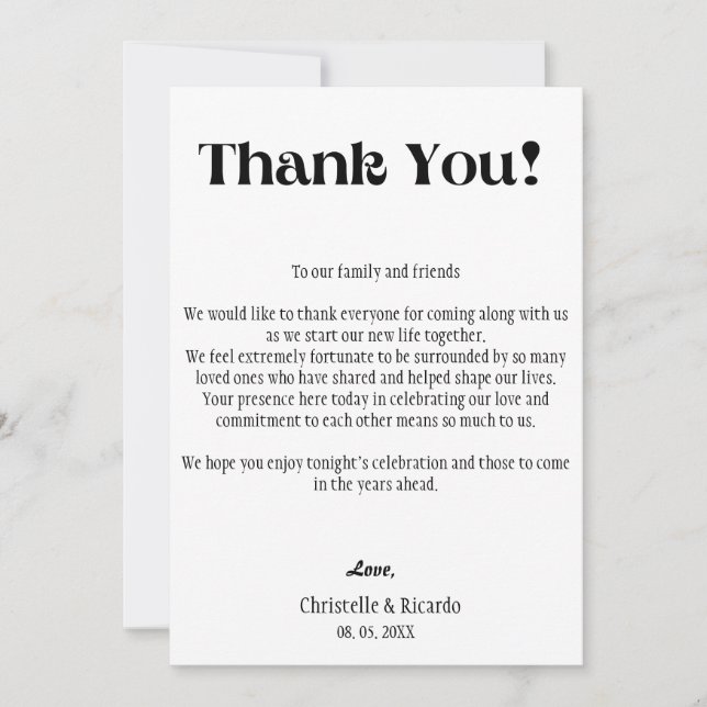  Modern Wedding place setting thank you card  (Front)