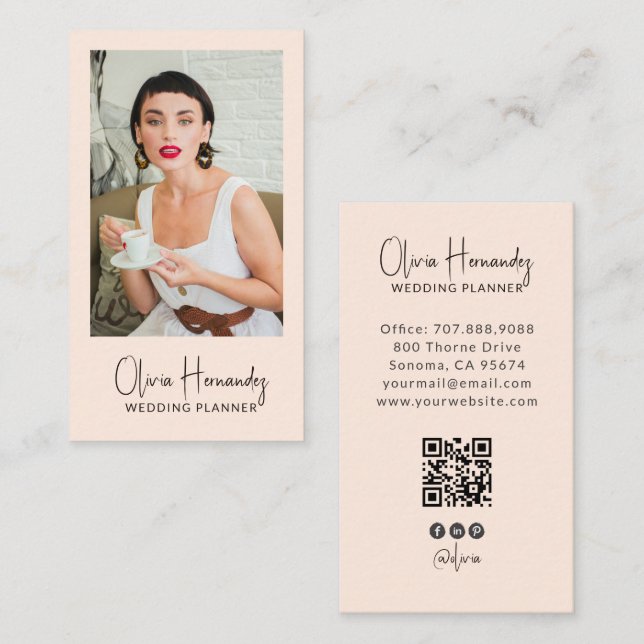 Modern Wedding Planner Photo QR Code Business Card (Front/Back)