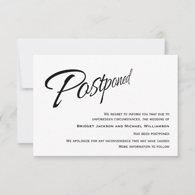 Modern Wedding Postponed Announcement (Front)