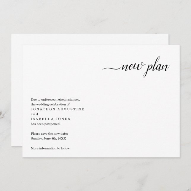 Modern Wedding Postponement Announcement (Front/Back)