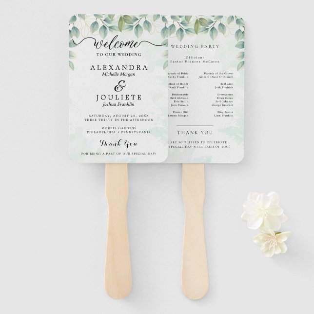 Modern Wedding Program Fans with Photo (Front and Back)