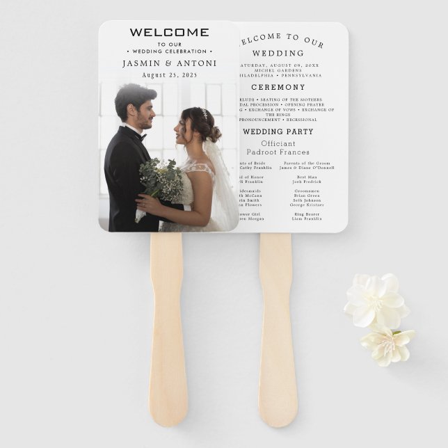 Modern Wedding Program Fans with Photo (Front and Back)